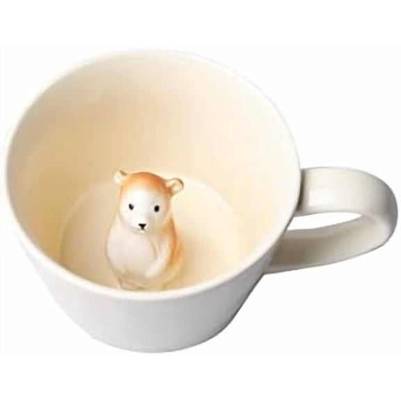 Bear Ceramic Cup Hidden 3D Animal Inside Mug,Cute Cartoon Handmade Figurine Mugs,Holiday and Birthday Gift for Coffee Milk Tea Lovers,12 OZ(Cream Color)