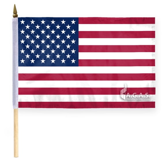 AGAS Large 24x36 Inch American Flag on 48" Wood Pole – Cotton USA Flag with Gold Spear Top.
