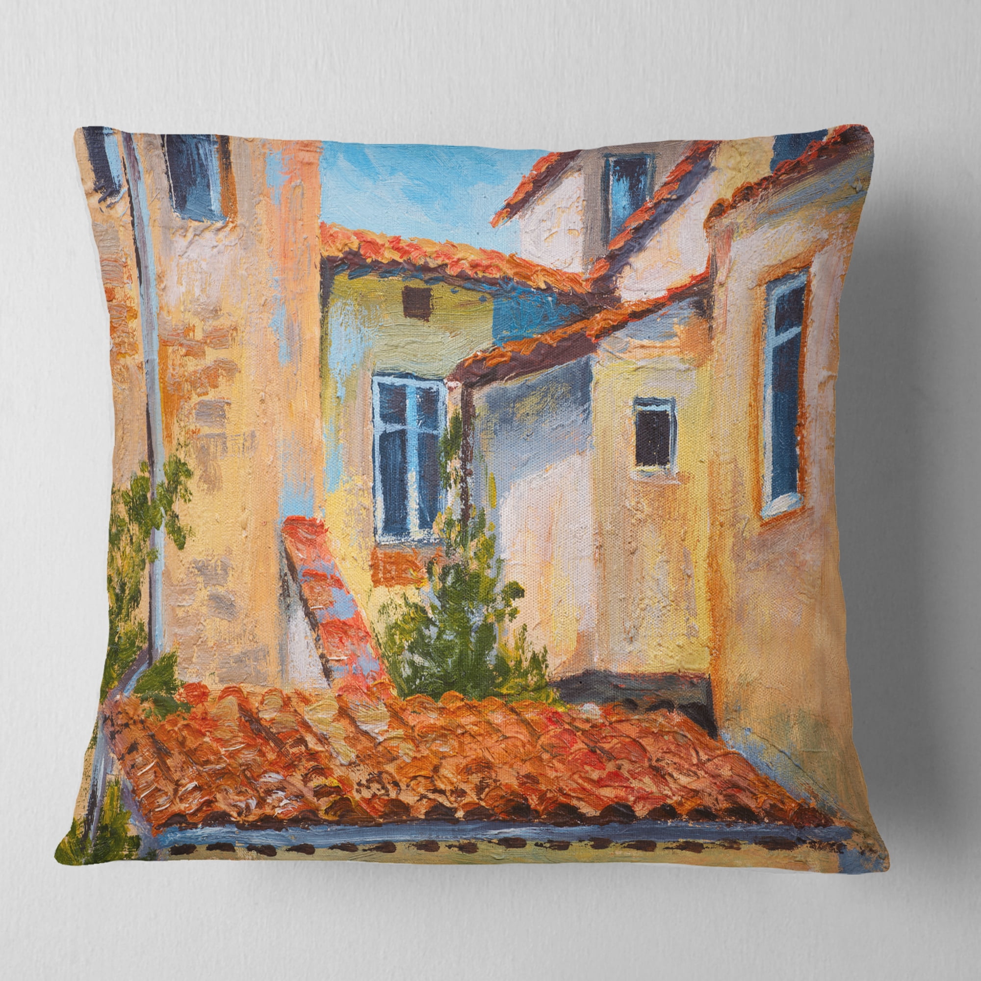 Designart European Rooftops - Cityscape Throw Pillow - 16x16