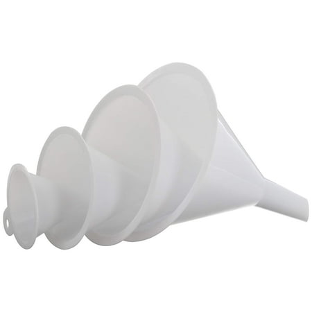 Filling Funnels - Ram-Pro 4 Pieces Plastic Funnels - plastic filter Oil Funnel Quick and Clean Transferring Liquids, Mini Plastic Funnel for Bottle Filling Assorted Sizes