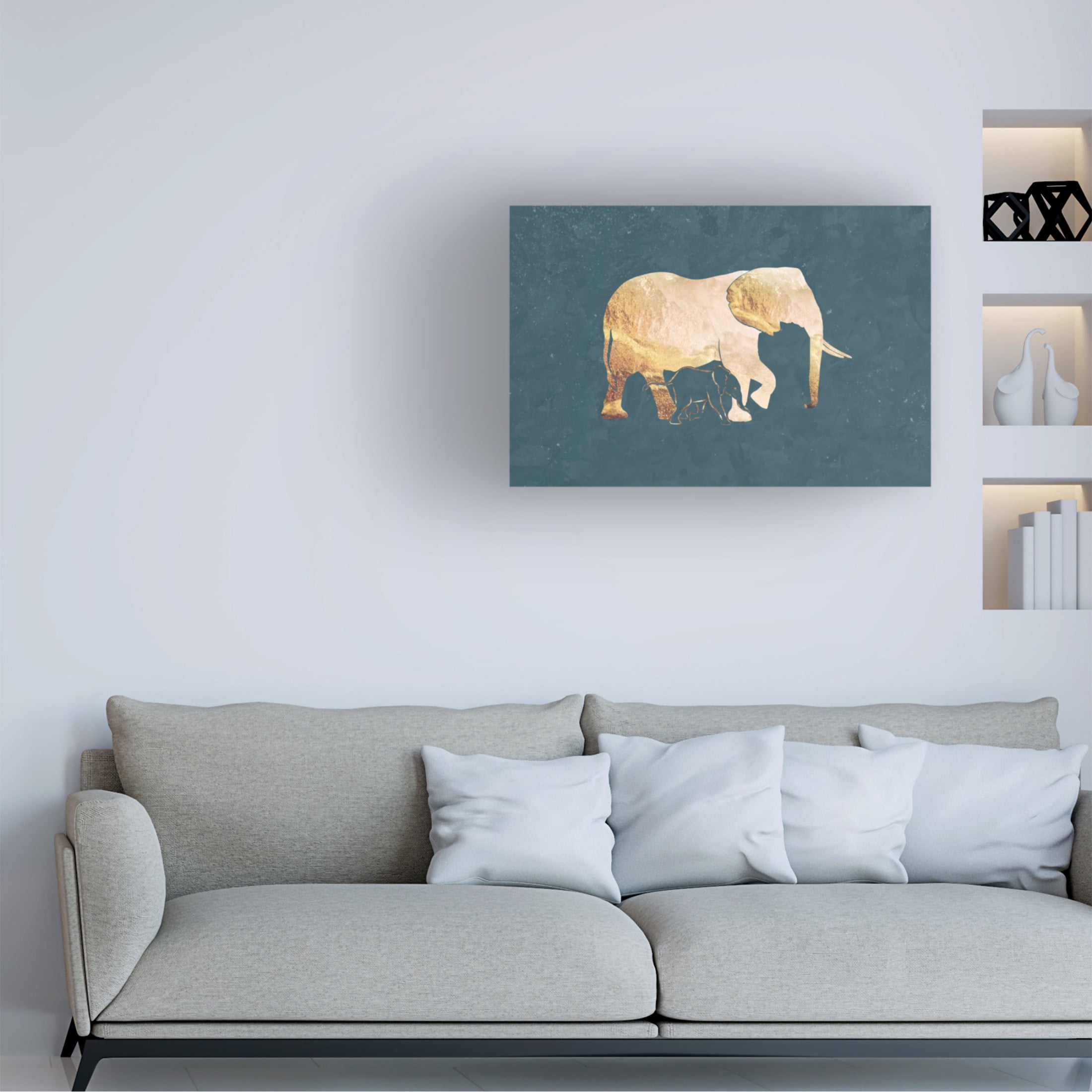 Trademark Fine Art Sarah Manovski Gold green elephants 1 Canvas Wall Art
