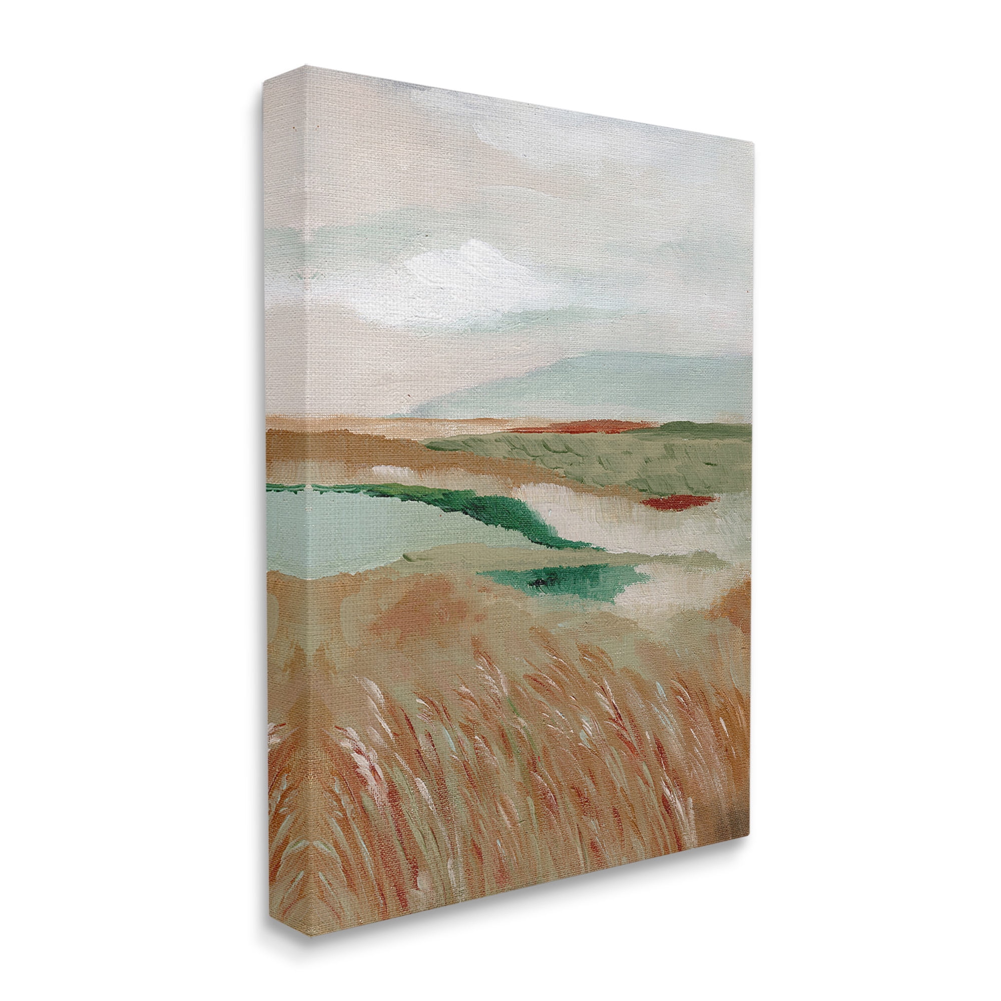 Stupell Industries Abstract Pasture with River Landscape Painting Gallery Wrapped Canvas Art Print Wall Art, 16 x 20