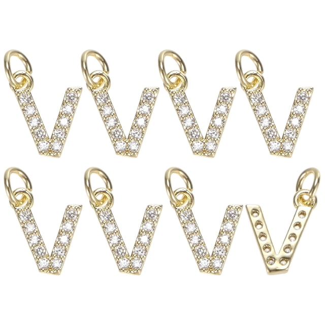 Uxcell 8 Pack 0.1" Encanto de Letra V de Strass Completo para Pulseras/Manillas DIY Dorado