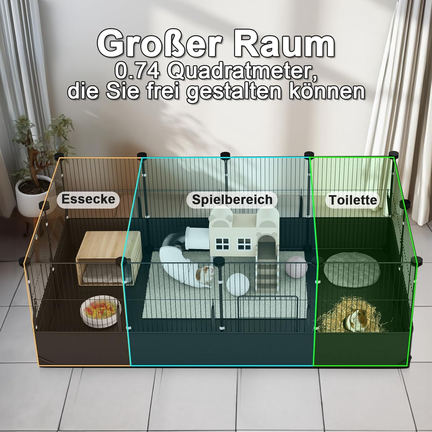 X XBEN 48" Guinea Pig Cages, Small Aniamal PlayPen with 600D Oxford Waterproof Linner, 12 Panels Triple Fixing C&C Cage 48''L X 24''W X 16''H