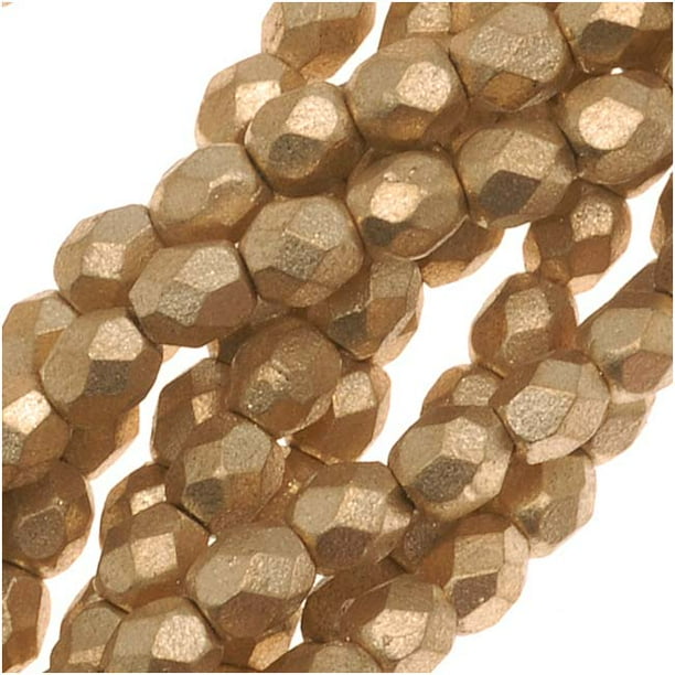 Czech Fire Polished Glass Beads 3mm Round Matte Metallic Gold (50