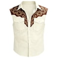 thumbnail image 3 of Mens Shirts Western Cowboy Print Geometric Sleeveless Summer Casual Button Down Collar Top Outdoor Music Festival Beige Shirt, 3 of 4