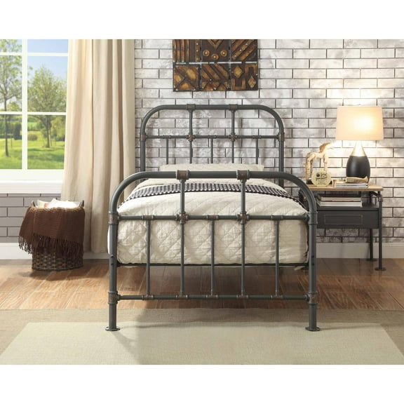 Industrial Style Metal Twin Size Bed with Pipe Inspired Frame Brown - Saltoro Sherpi