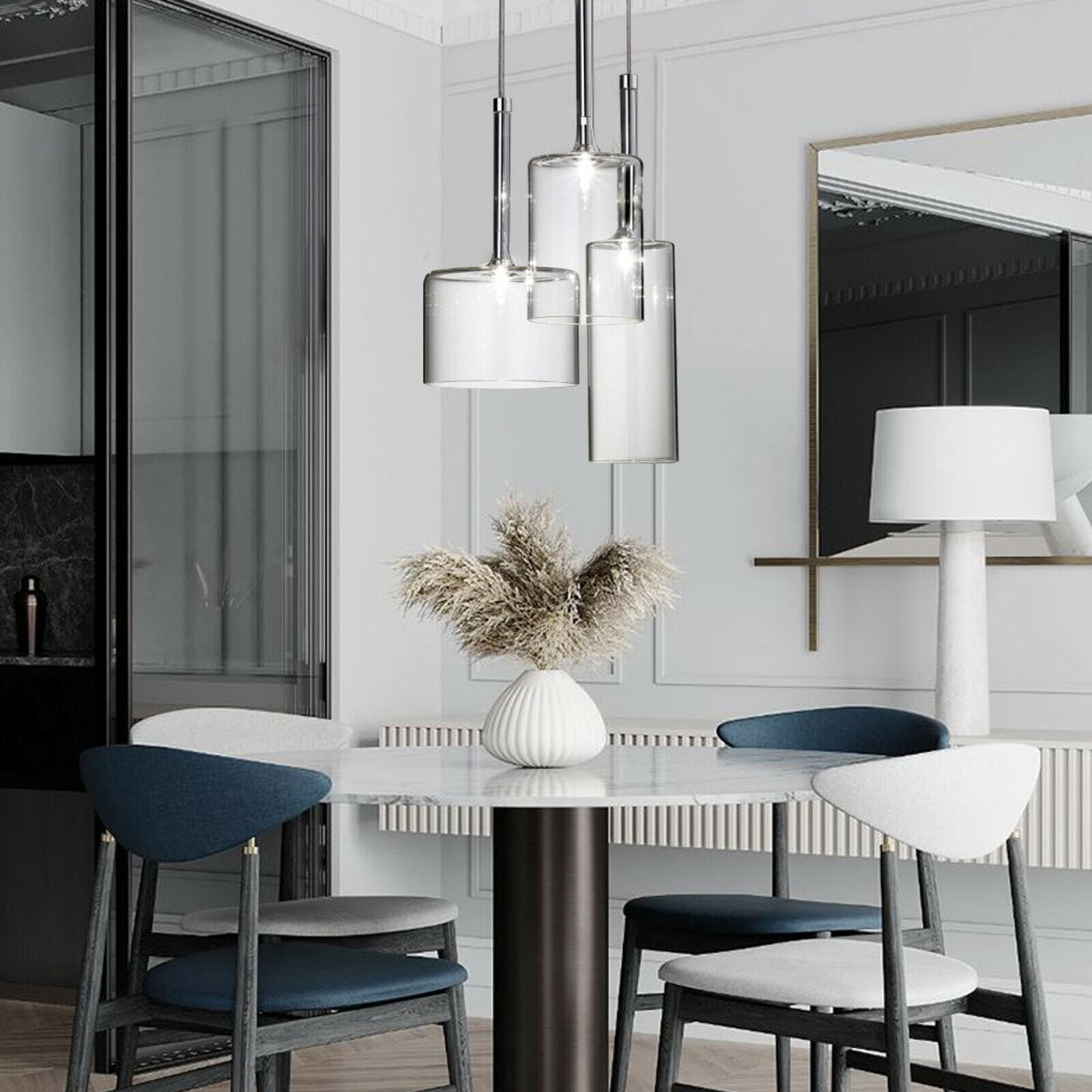 Fichiouy Modern 3-Head Kitchen Island Lamp G4 Chandelier Pendant Hanging Ceiling Light Fixture Clear