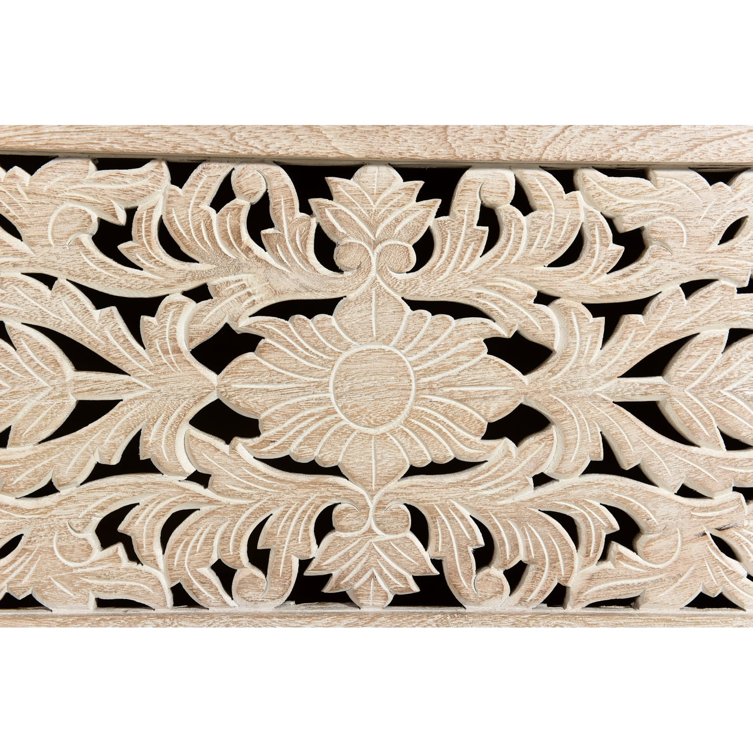 Taran Designs Monte Floral Carved Solid Wood Storage Ottoman in White