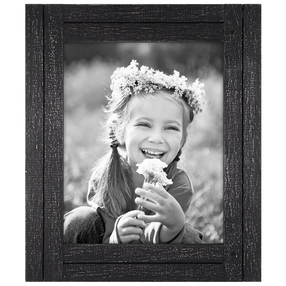 8x10 Charcoal Black Distressed Wood Frame Ready To Hang or Stand