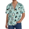 thumbnail image 1 of Fotbe Winter Skiing Penguin Camisa Estampada de Manga Corta para Hombre, Casual de Verano, Estilo Playero, Sin Arrugas-Small, 1 of 5