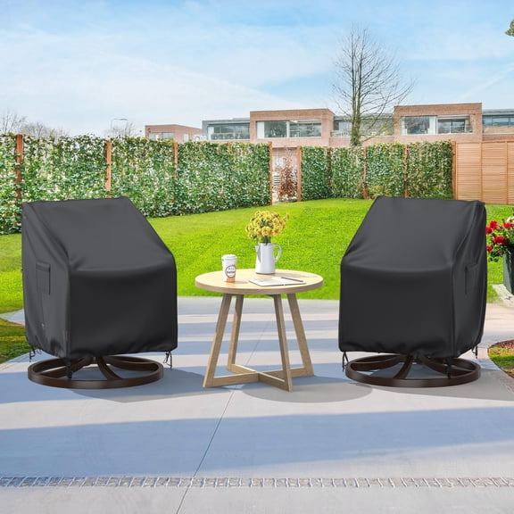 Swivel Patio Chair Covers, 2 Pack Waterproof Outdoor Rocking Chair Covers, Lawn Patio Furniture Covers, Heavy Duty Lounge Chair Cover, Black