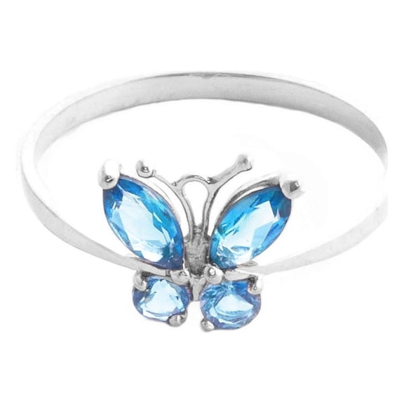Galaxy Gold 14K Solid Gold 0.6 Carat Natural Topaz Butterfly Ring for Women - White Gold Fine Jewelry