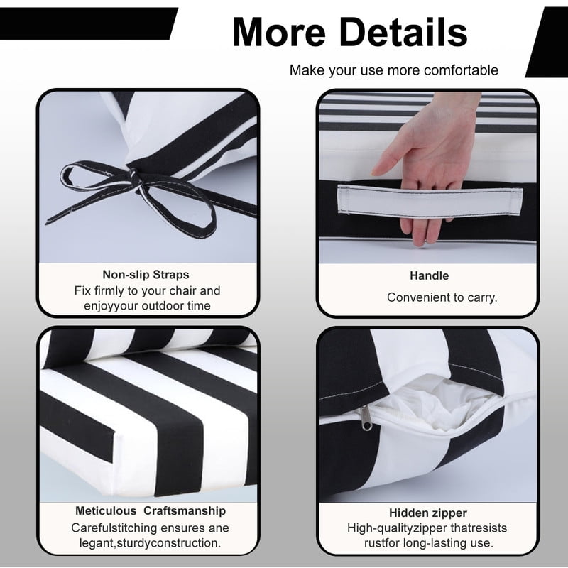 Outdoor deep seat patio cushions set, 24in x 24in, Waterproof Outdoor chair cushions, Replacement patio furniture cushions with Ties（2pc Black and white）