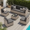 thumbnail image 2 of STARY 7 Pieces Rattan Outdoor Conversation Set, Patio Sectional Furniture Set with Glass Coffee Table, Grey, 2 of 9