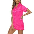 thumbnail image 3 of Women's Satin Pajama Set Short Sleeve Pajamas Button Up Soft Cool Silky Pjs 2 Piece Fall Summer Comfy Dark Pink XX-Large, 3 of 5