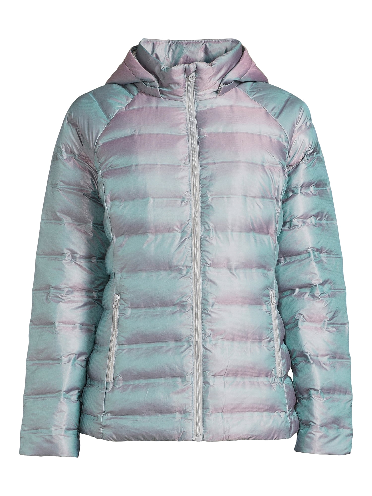Time and Tru Women's and Plus Packable Stretch Zip Up Puffer Jacket