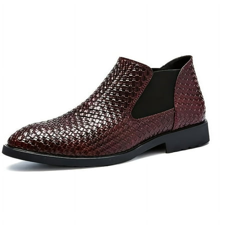 Frhoxug Men s Chelsea Boots Faux Leather Ankle Boots Outdoor Casual Slip On Shoes