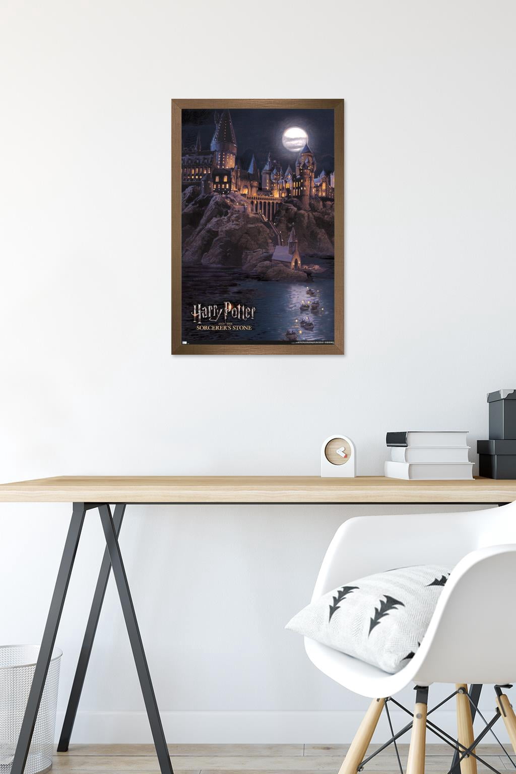 Harry Potter and the Sorcerer's Stone - Hogwarts at Night Wall Poster, 14.725" x 22.375", Framed
