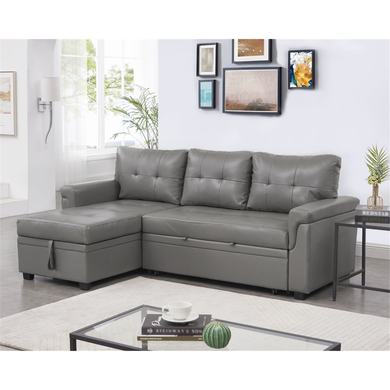Diora Reversible Sleeper Sectional Sofa Couch with Storage ChaiseColor