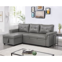 Leather L-Shaped Sectional Sleeper Couch with Pull-Out Bed - Small Living Room Sofa for Compact Spaces- Color:Gray,Fabric:Air Leather
