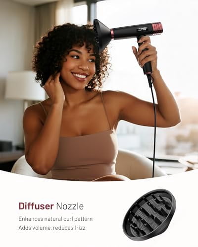 Dual Voltage Ionic Hair Dryer with Diffuser, Fast Drying, No Heat Damage, Low Noise, 1875W High-Speed Blow Dryer for Women