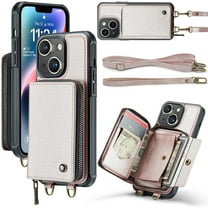 Decase for Apple iPhone 15 6.1 Inch (2023 Release),iPhone 15 Wallet Case With Crossbody & Wrist Strap,Zipper Card Pocket Stand Rugged PU Leather Phone Cover,for iPhone 15 - Rosegold