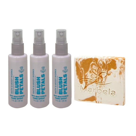 Bath & Body Works Blush Petals 3 - Hand Sprays - (1 fl oz / 29 ml Each) with a Peach Gardenia Mini Soap