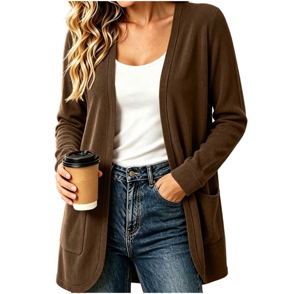 Enjoytime Lightweight Cardigans for Women Long Sleeve Open Front Cardigan Sweater Solid Casual Soft Fall Clothes