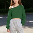 thumbnail image 2 of Maean Girls off the Shoulder Sweatshirt Long Sleeve Crop Tops Solid Color Fall Pullover Clothes for Kids, 2 of 7
