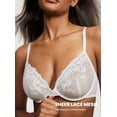 thumbnail image 2 of Women's Lace Mesh Bra Sexy Sheer Plus Size Unlined Plunge Underwire Bras See Through, 2 of 4