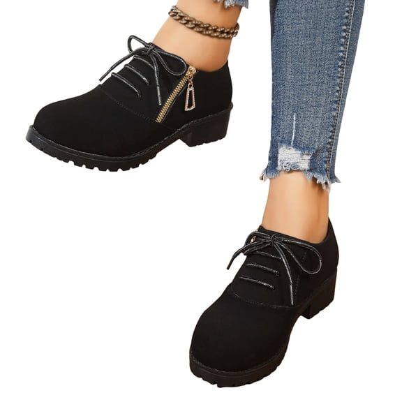EKVAHL Work Boots for Women Ladies Side Zipper Lace-Up Boots Fall and Winter Round Toe Boots