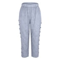 thumbnail image 3 of Jxximdong Cargo Pants for Women, Ladies Fashion Striped Printed Side Button Elastic Waist Ninth Pants, Blue Womens Casual Trousers, 3 of 7