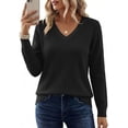thumbnail image 4 of PRETTYGARDEN Women's V Neck Sweaters Fall Casual Long Sleeve Classic Pullover Cozy Knit Tops Loose Basic Winter Clothing, 4 of 8