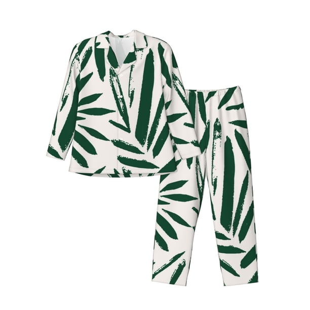 Balery Palm Branch With Leaves Pijama para Hombre de Dos Piezas con Manga Larga, Conjunto de Dormir y Descanso Suave con Bolsillos-Small