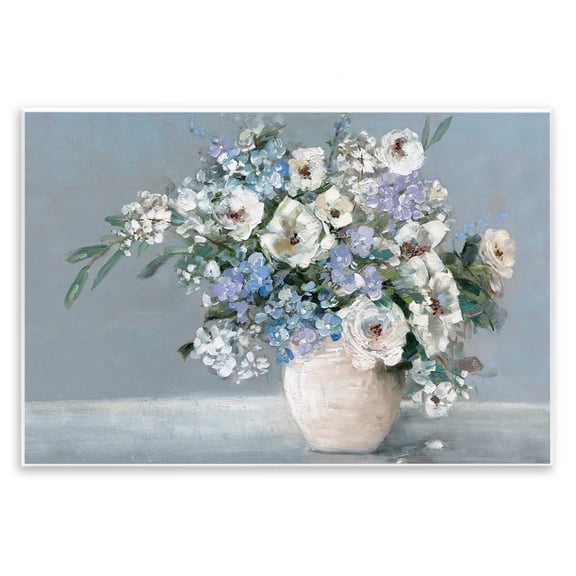 Stupell Industries Elegant Blooms on Blue Floral Painting Unframed Art Print Wall Art, 15 x 10
