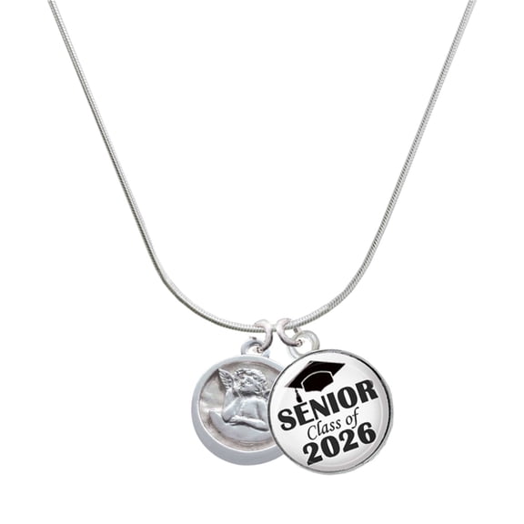 Delight Jewelry Silver-tone Raphael Angel - Round Seal - Silvertone Senior Class of 2026 Dome Necklace, 18"