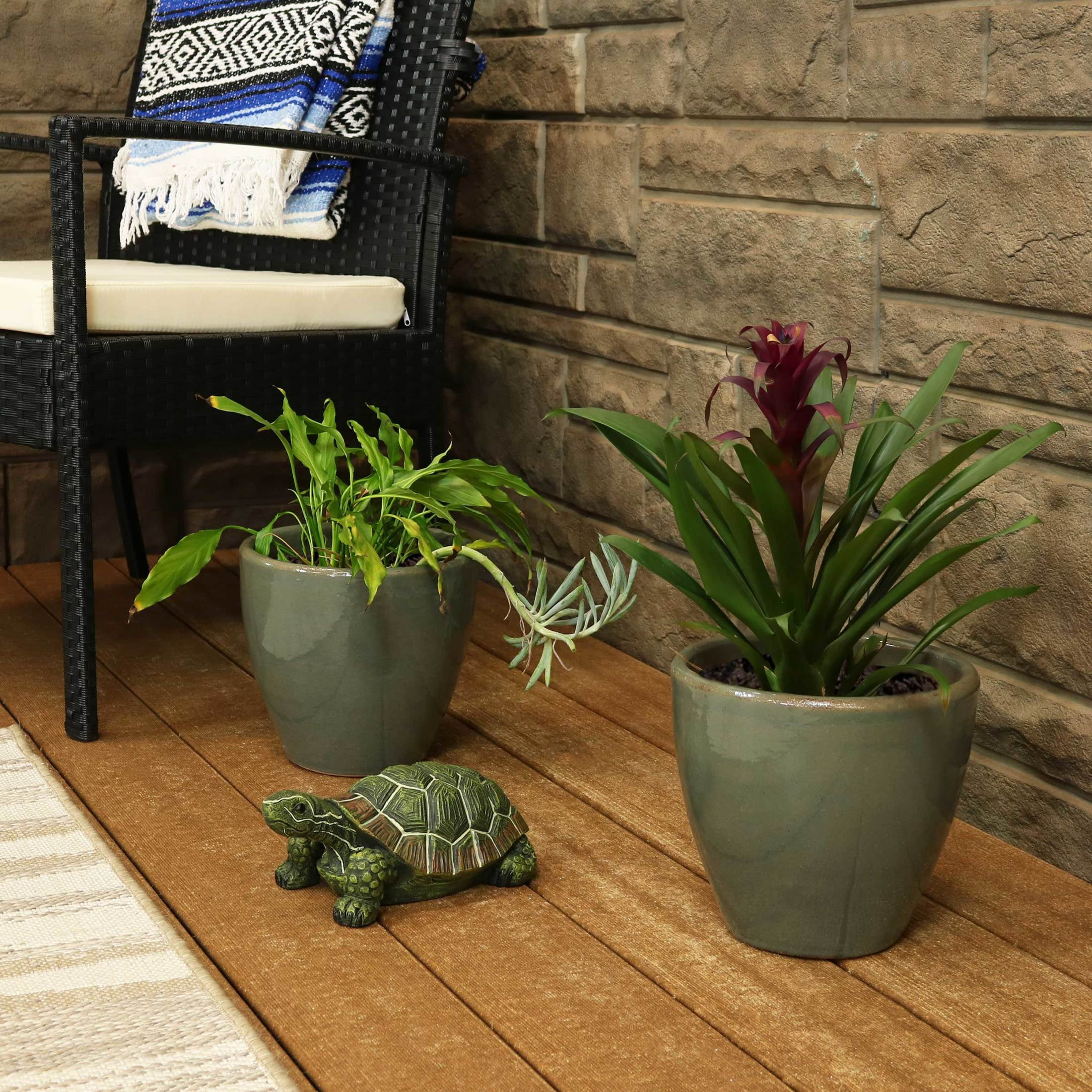 Sunnydaze Resort 8.5" x 8.5" x 8" Round Gray Ceramic Outdoor Planter 2-Count