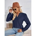thumbnail image 3 of Blouses for Women Dressy Casual V-Neck Long Sleeve Womens Tops with Puff Sleeves Navy Blue M, 3 of 8