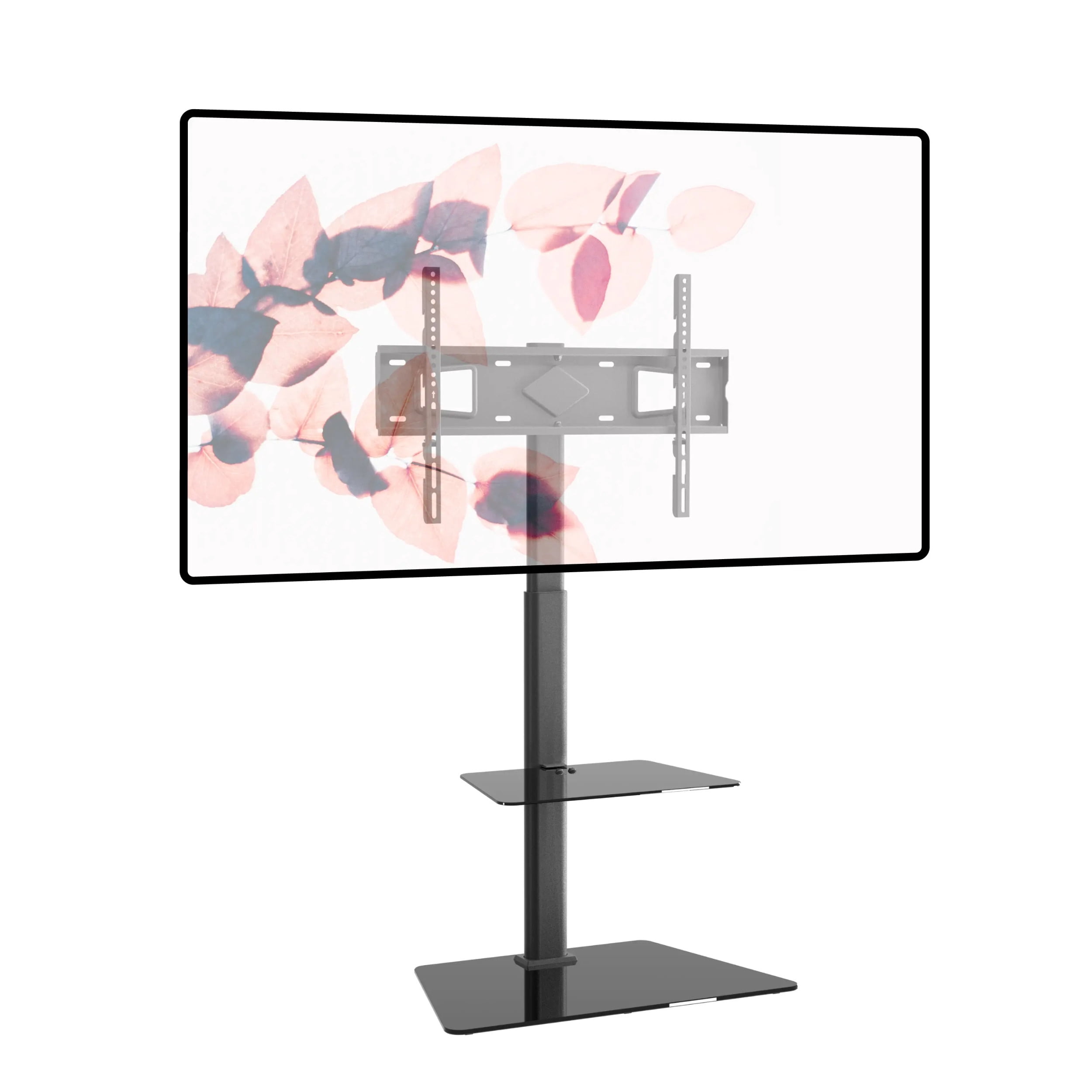 ProMounts TV Floor Stand Mount for 37" to 72" TVs with Height Adjustable Shelf and 25 Swivel