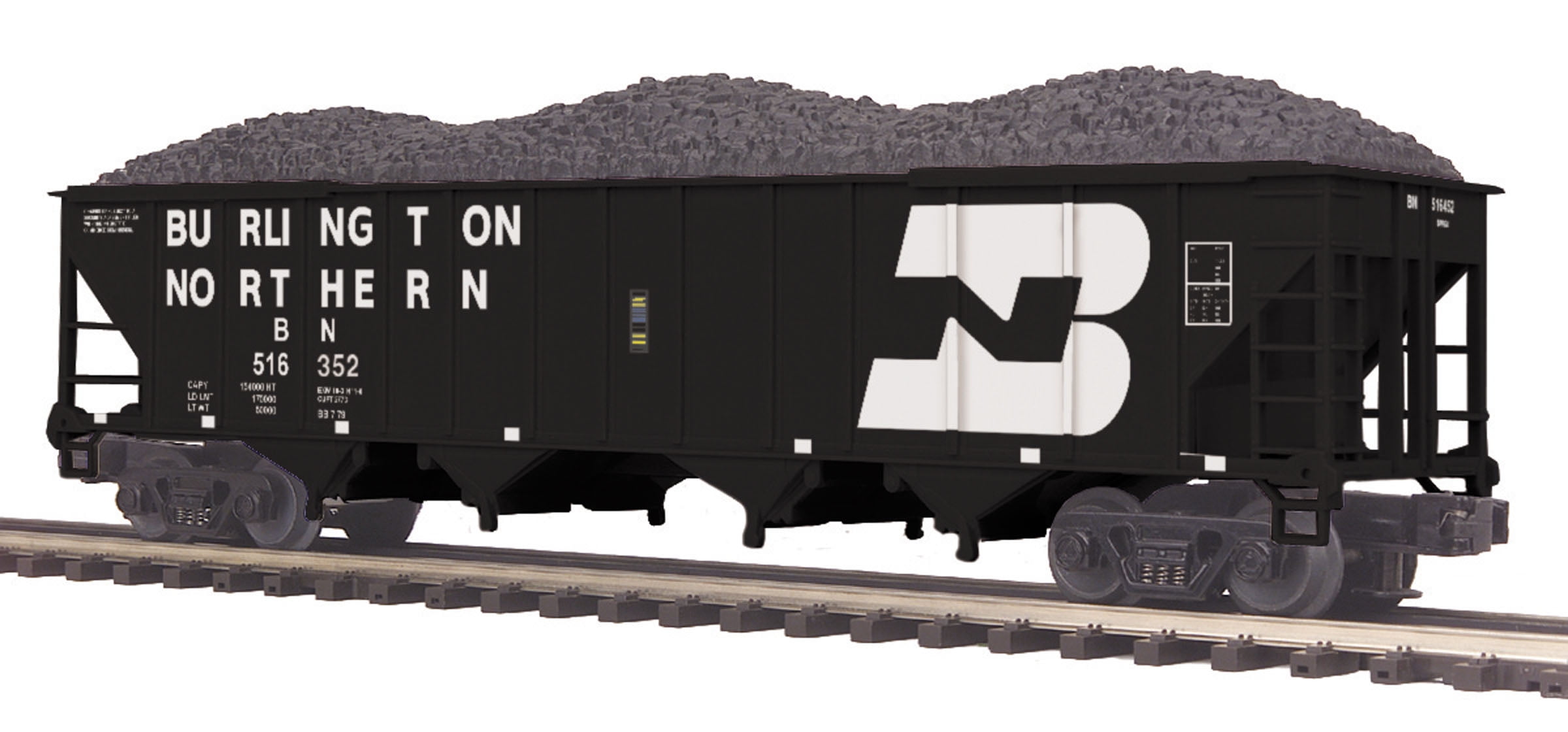 MTH 2097823 O Burlington Northern 4Bay Hopper Car with Coal Load
