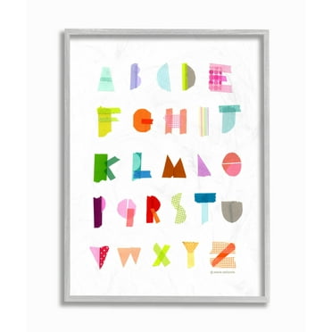 The Kids Room By Stupell Alphabet Paper Collage Gray Framed Texturized Art