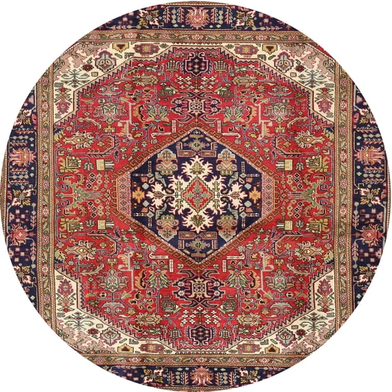 Ahgly Company Indoor Round Traditional Saffron Red Medallion Area Rugs, 3' Round