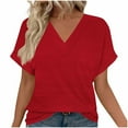 thumbnail image 2 of qolati Womens Summer Tops Eyelets Short Sleeve Basic V Neck T Shirts Dressy Casual Loose Fit Tunic Tees Cute Fashion Outfits, 2 of 6