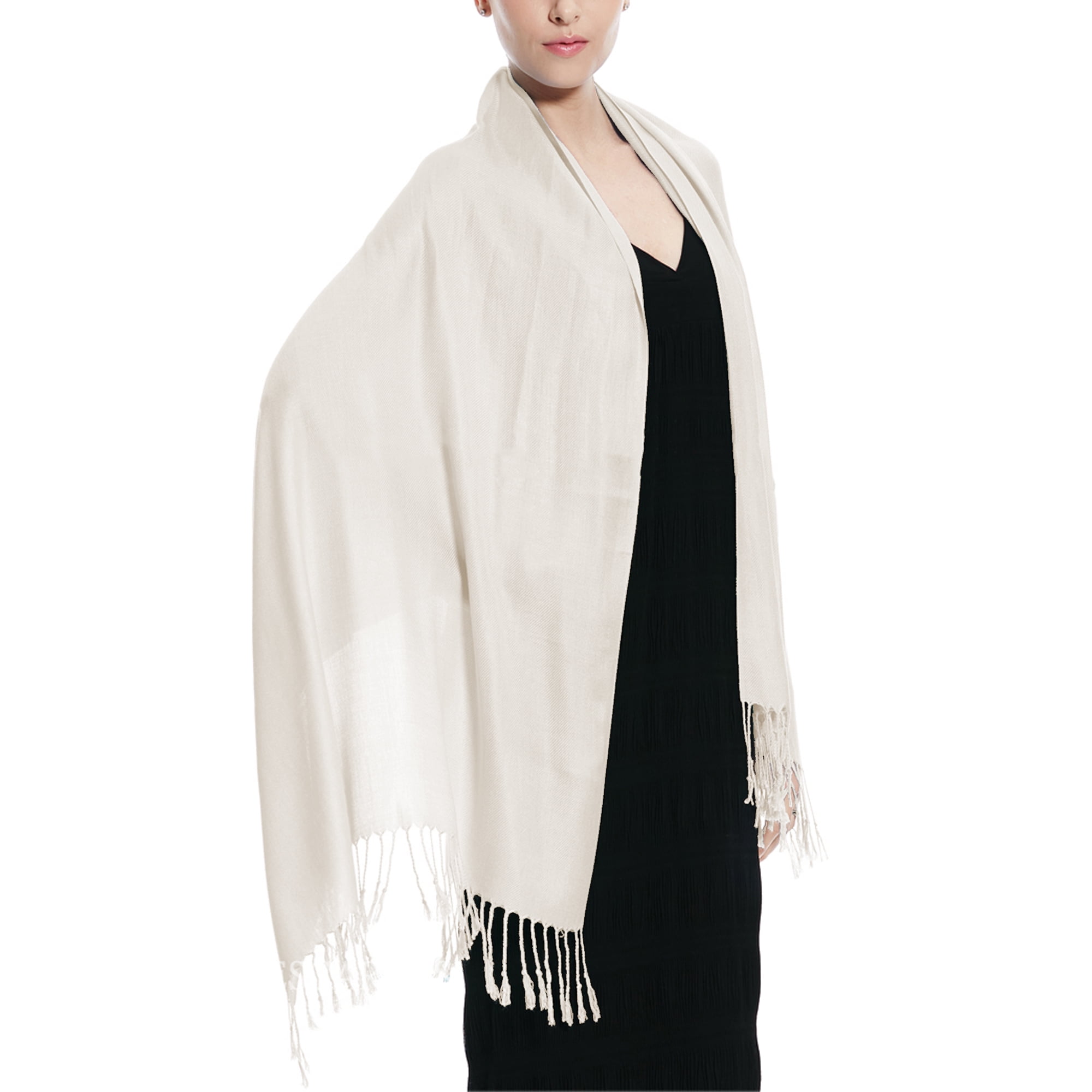 Glory Max Women's Large Soft Silky Pashmina Shawl Wrap Ivory Solid