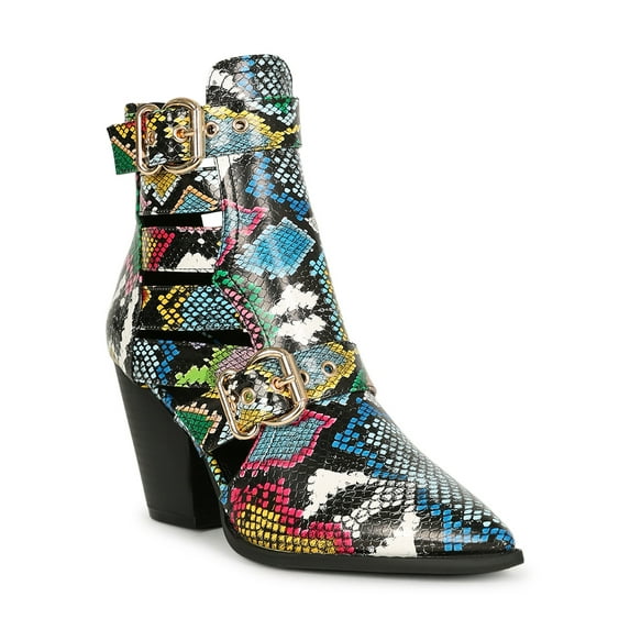 Caged Cutout Buckle Pointed Toe Ankle Bootie 19872