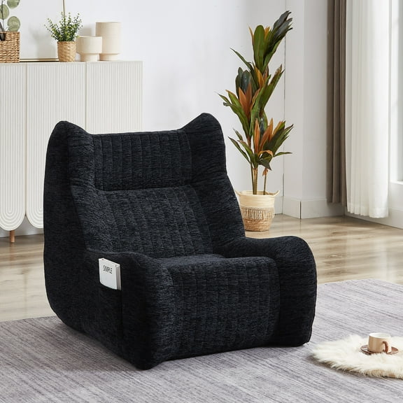 Noble House Oversized Bean Bag Chair with Armrests, Comfy Lazy Floor Accent Sofa for Living Room & Bedroom, Black
