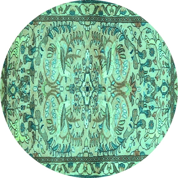Ahgly Company Machine Washable Indoor Round Persian Turquoise Blue Traditional Area Rugs, 7' Round