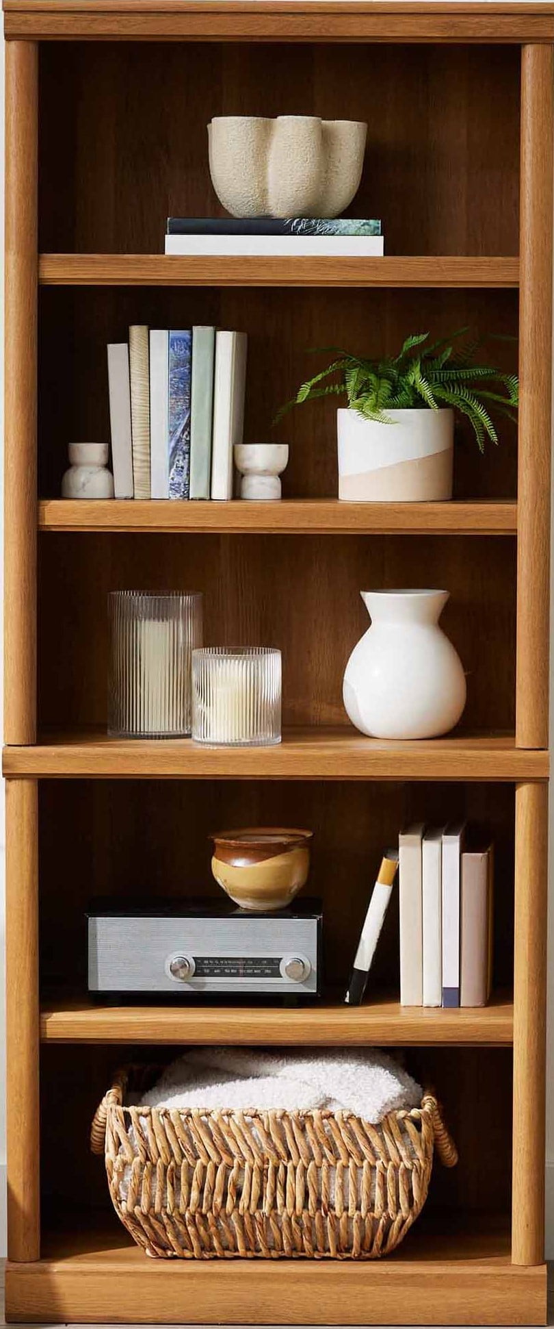Better Homes & Gardens 71" Ashwood Road 5 Shelf Bookcase, Light Honey Finish