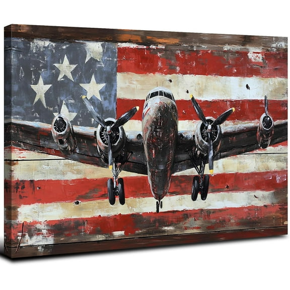 Aaheei Airplane Wall Art Aviation Decor for Men Office Living Room Home Decorations Vintage Airplane Propeller Wall Decor Retro American Flag Poster Kids Boys Military Fighter Canvas Pictures Artwork